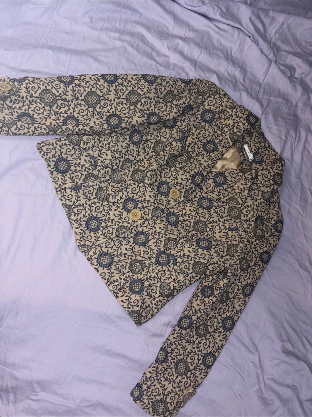 Ann Taylor Loft Ivory Blue Paisley Wool Collared Blazer - Picture 5 of 8